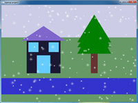 پروژه گرافیک بارش برف روی درخت کاج و خانه