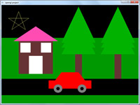 پروژه دو بعدی اپن جی ال نقاشی ماشین، درخت و خانه